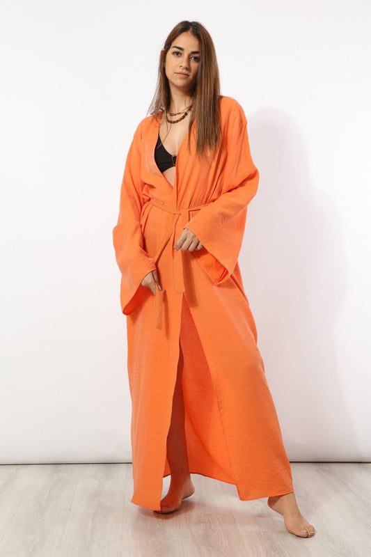 Kimono - Long Length - Waist Belt - Orange