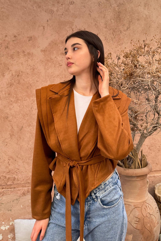 Diva Suede Belted Jacket - Brown