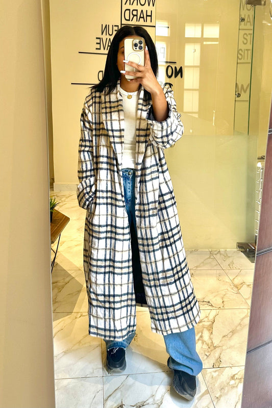 Wool Checked Coat - Off-White