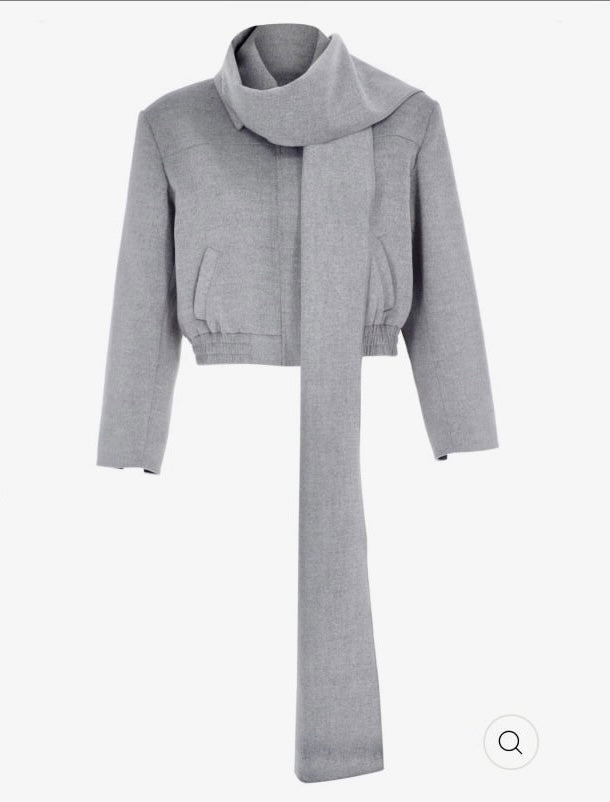 Bomber Wool Jacket with scarf - Grey