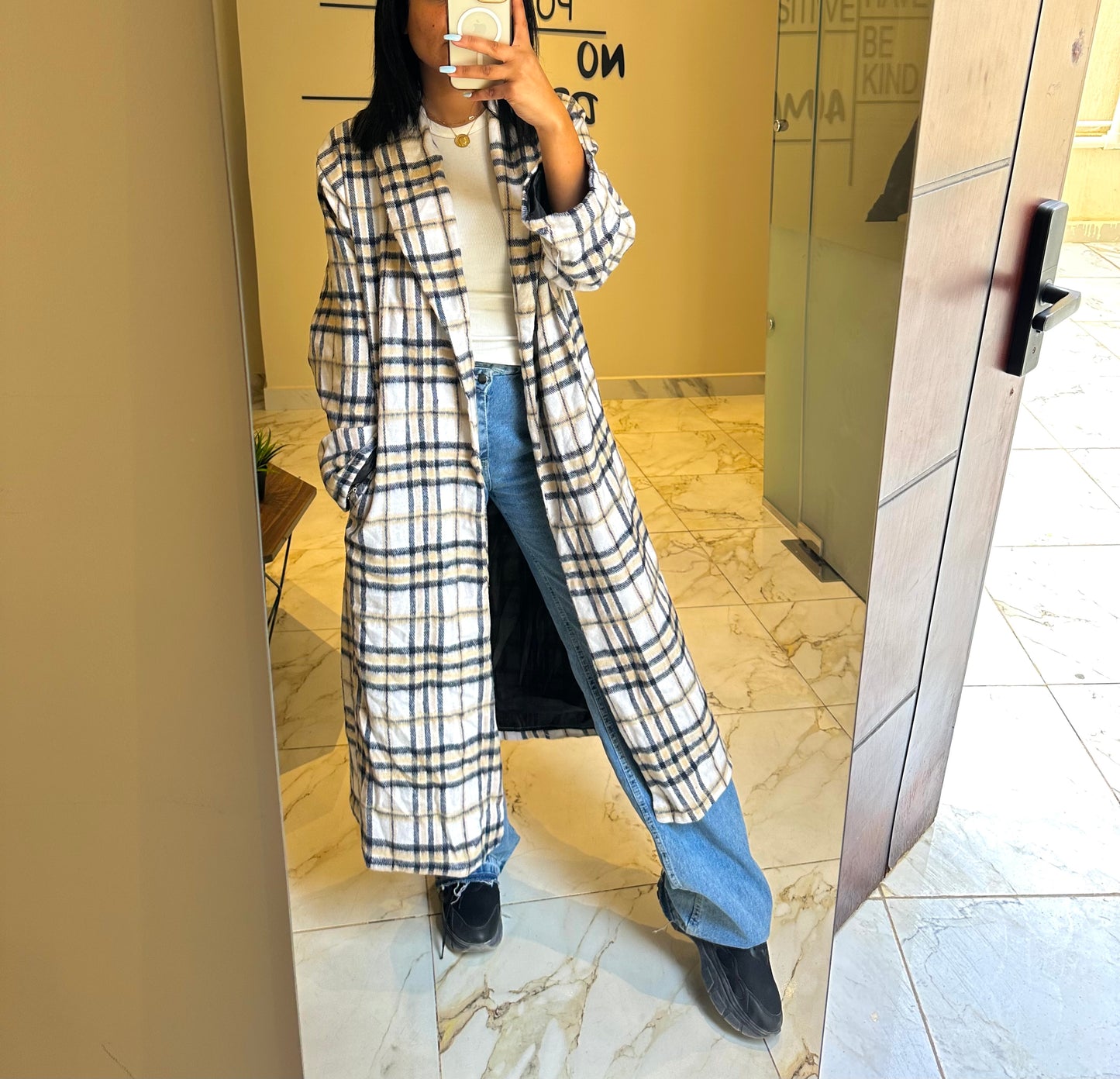 Wool Checked Coat - Off-White