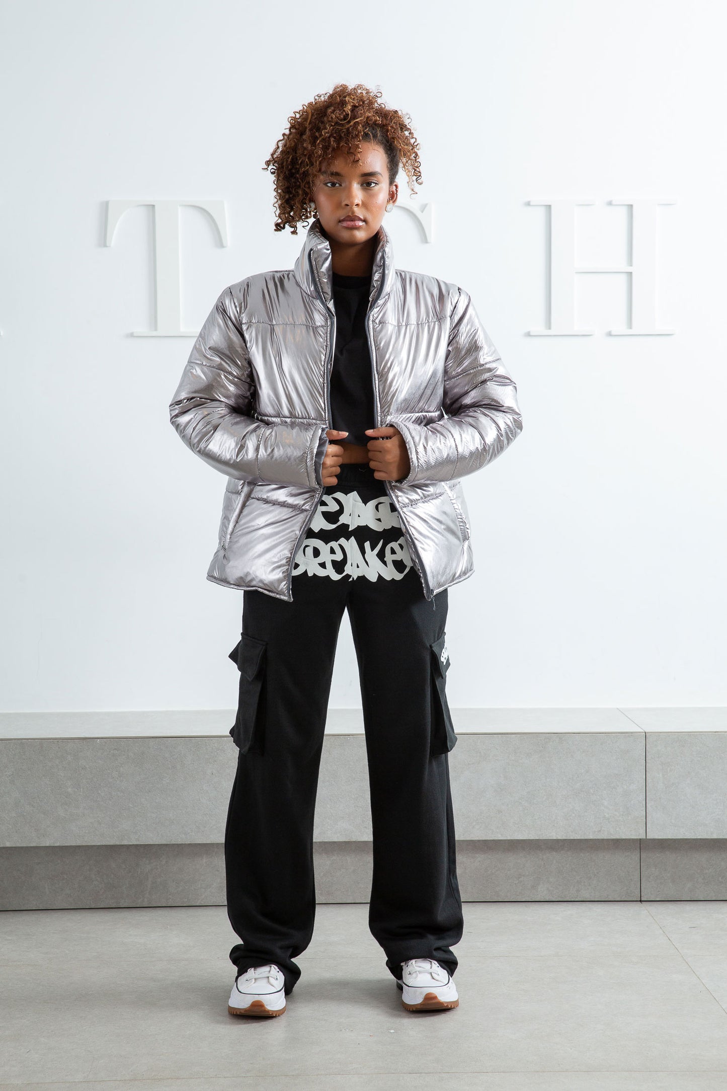 Metallic Puffer Jacket - Silver