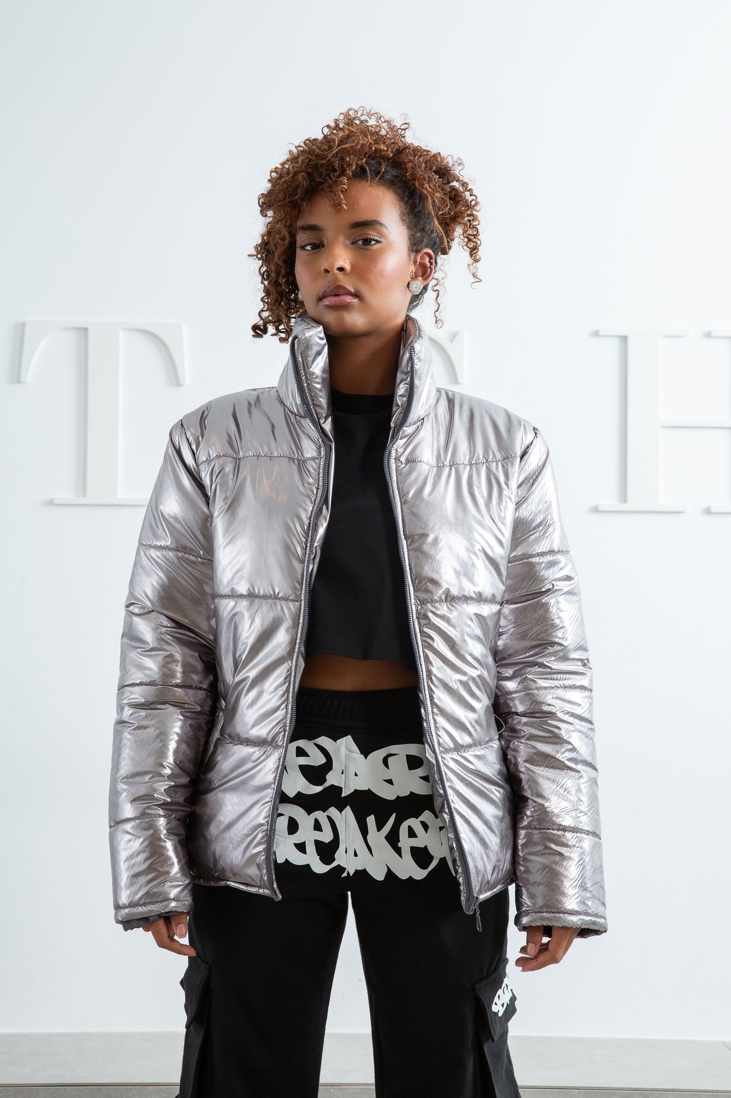 Metallic Puffer Jacket - Silver