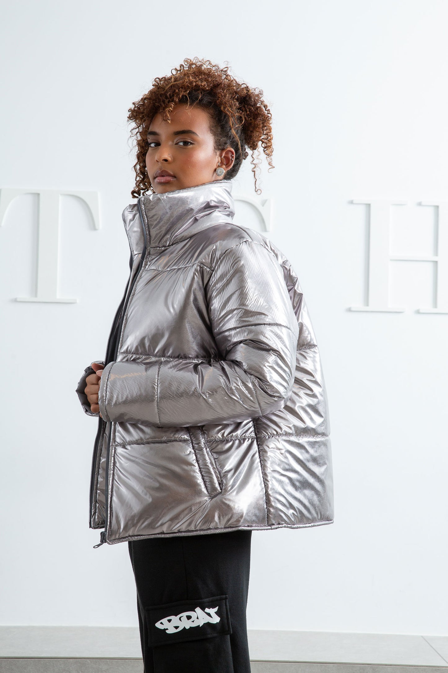 Metallic Puffer Jacket - Silver