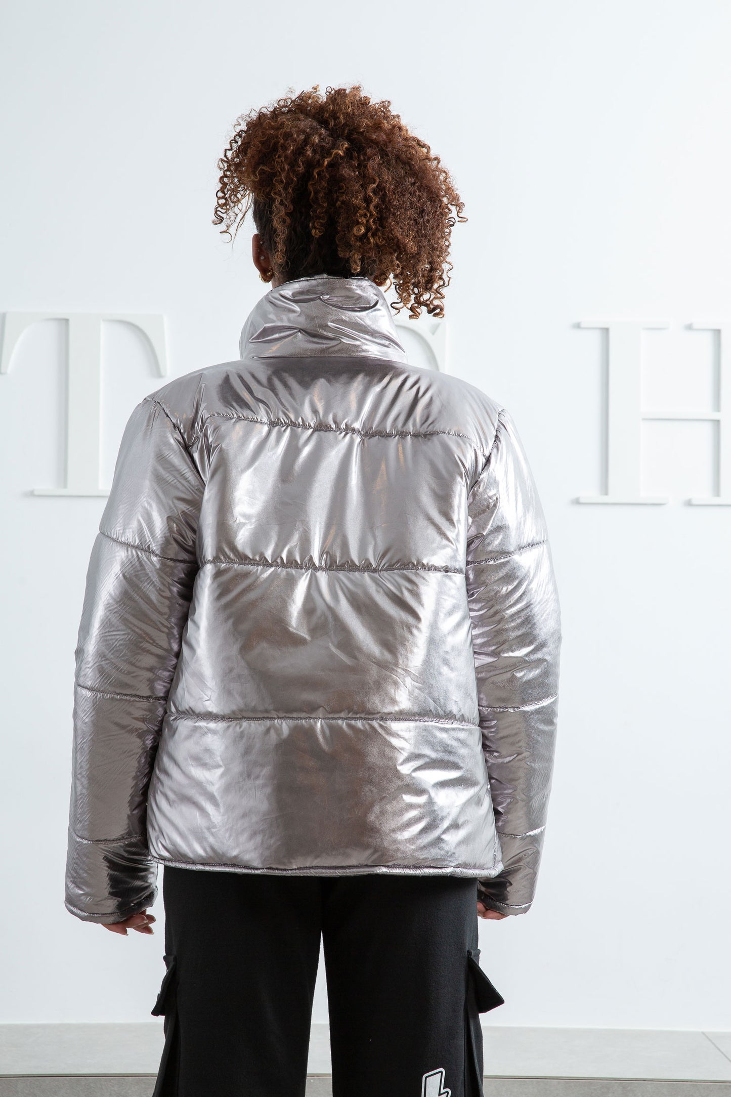 Metallic Puffer Jacket - Silver