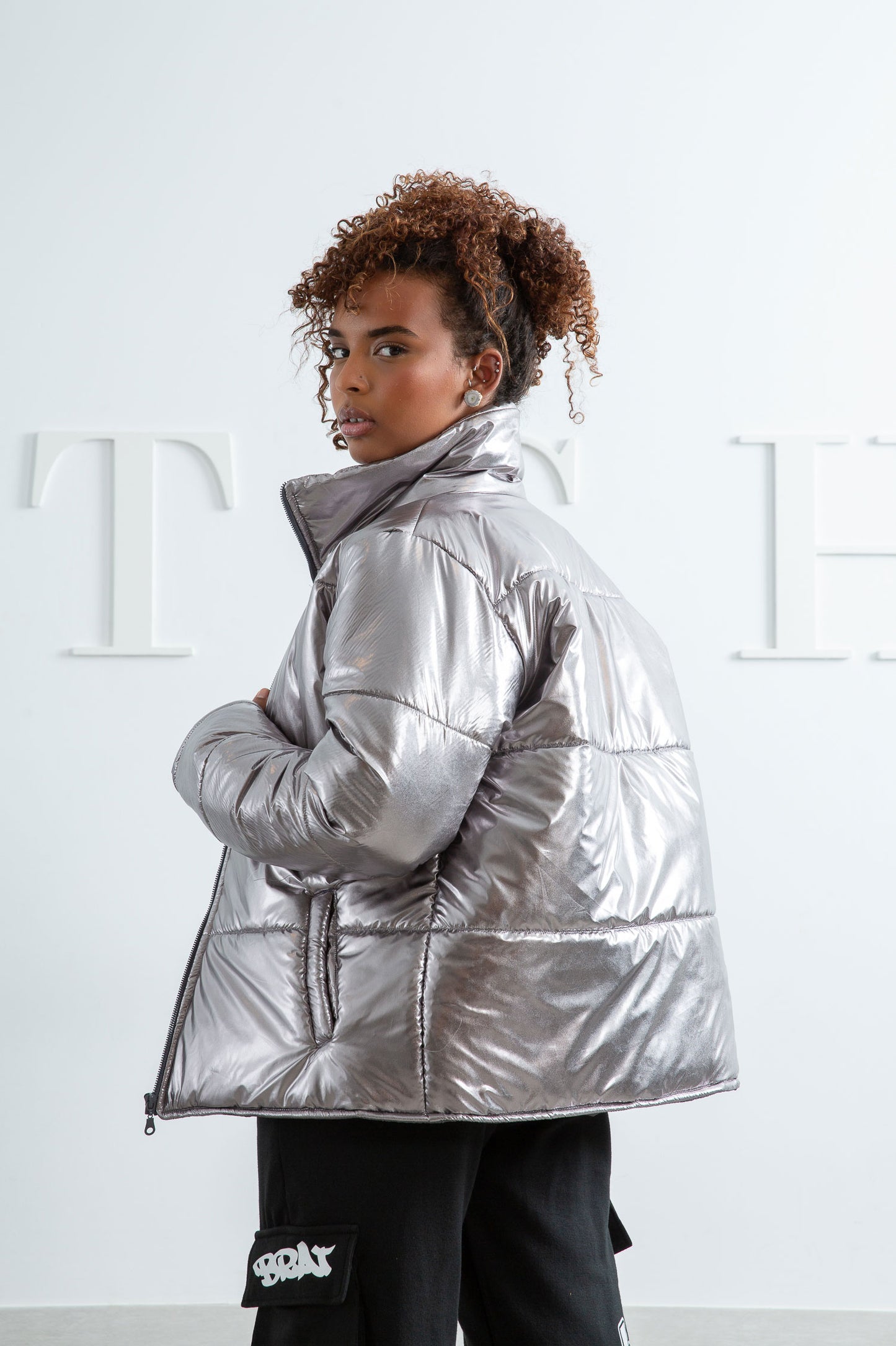 Metallic Puffer Jacket - Silver