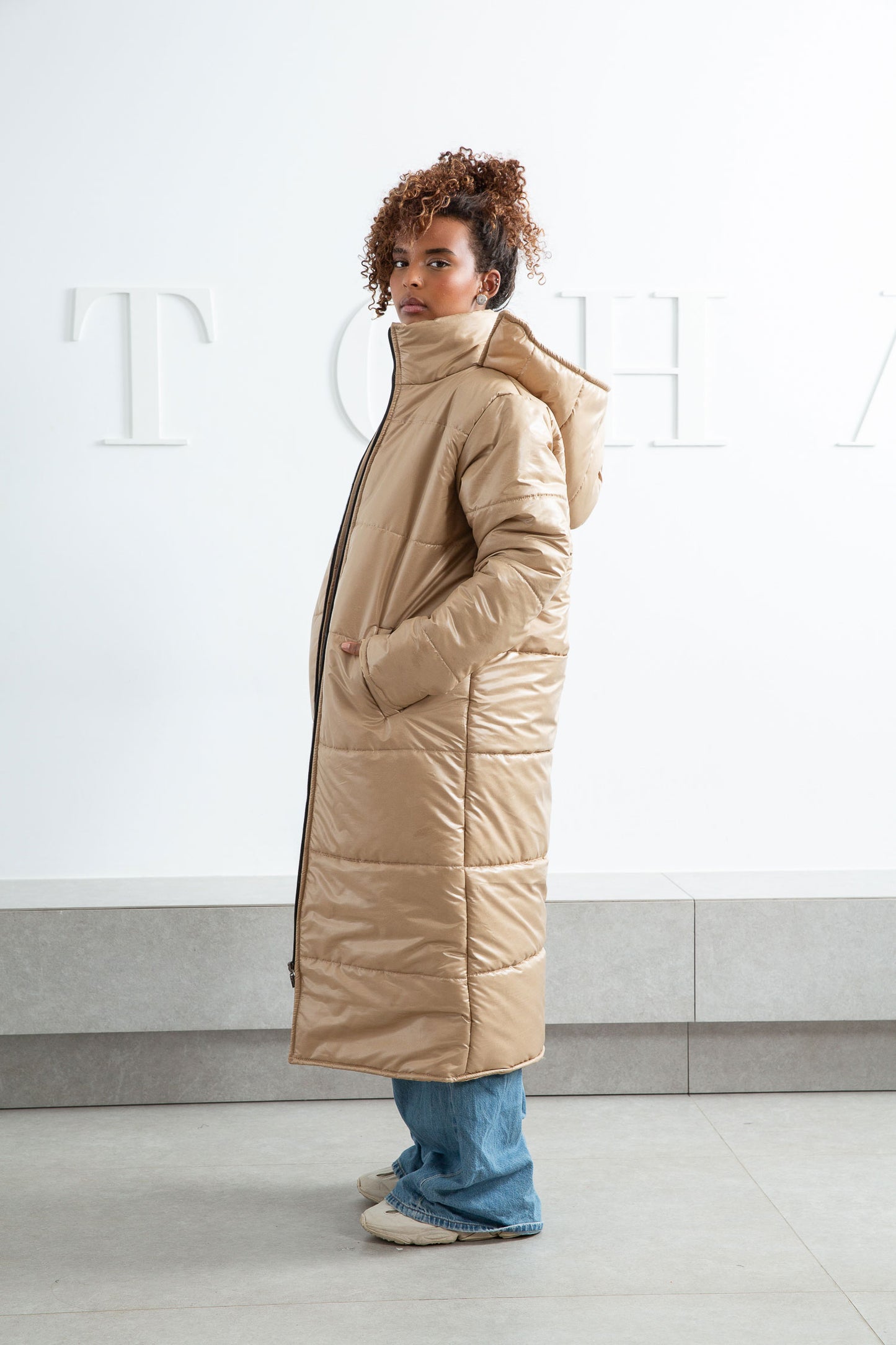 Waterproof Puffed Coat-Beige