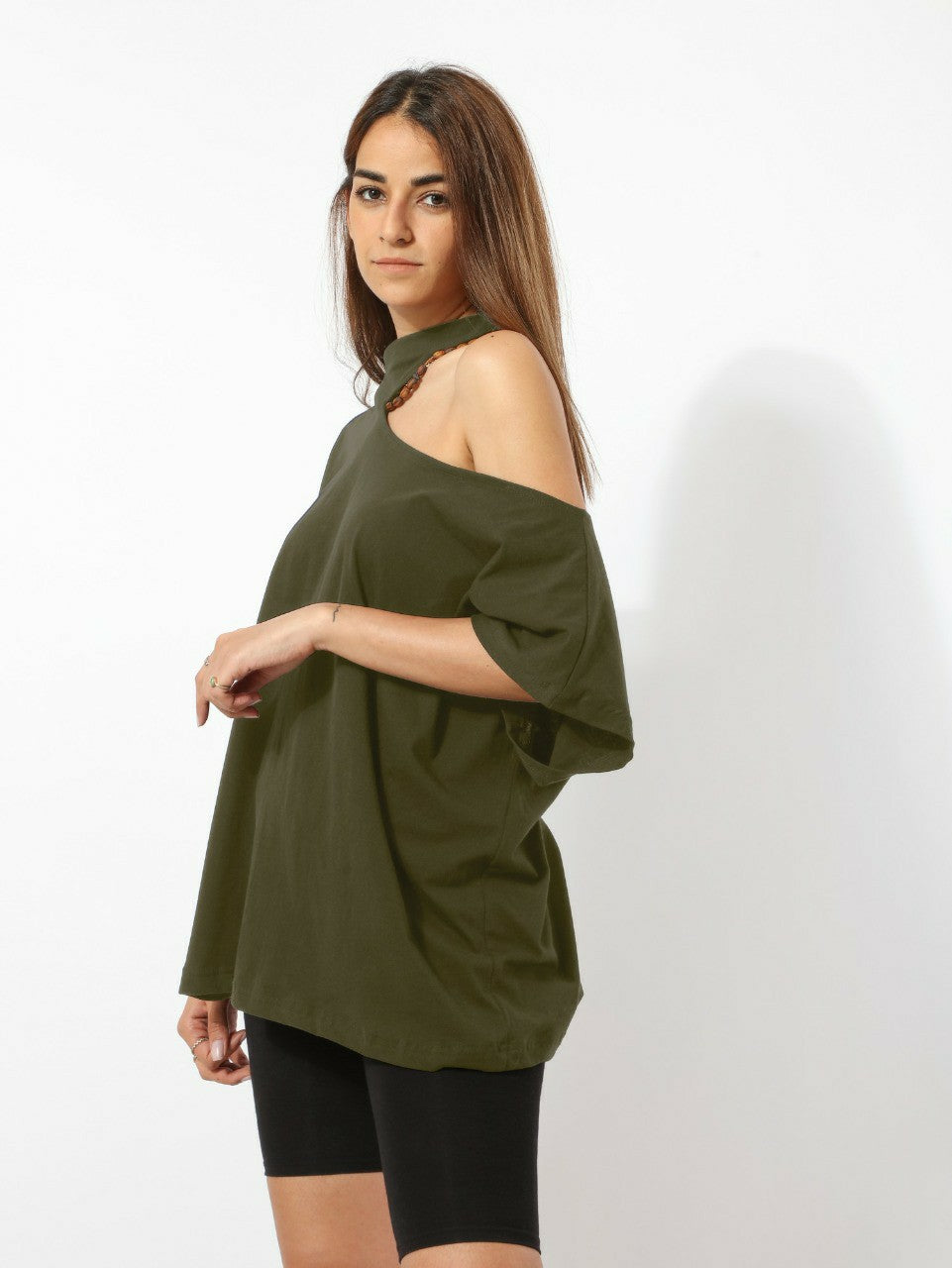 Top - Cut-Out Shoulder - Olive