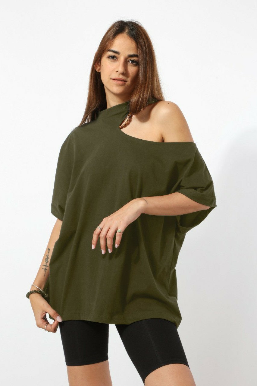 Top - Cut-Out Shoulder - Olive