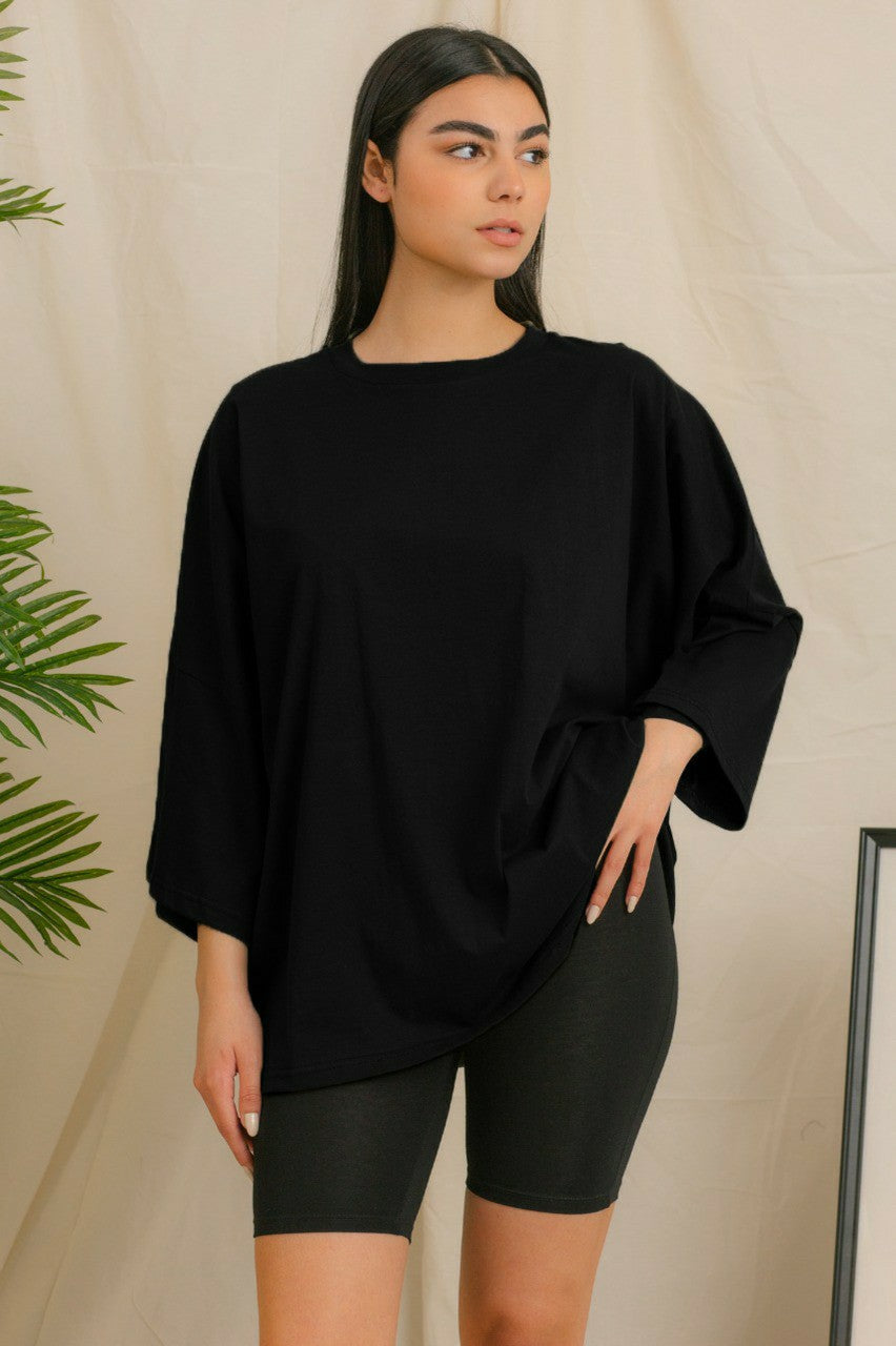 T-Shirt - Oversized - 2/3 Bell Sleeves-Black