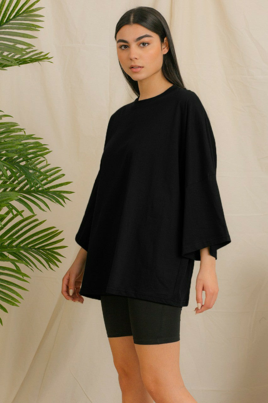 T-Shirt - Oversized - 2/3 Bell Sleeves-Black