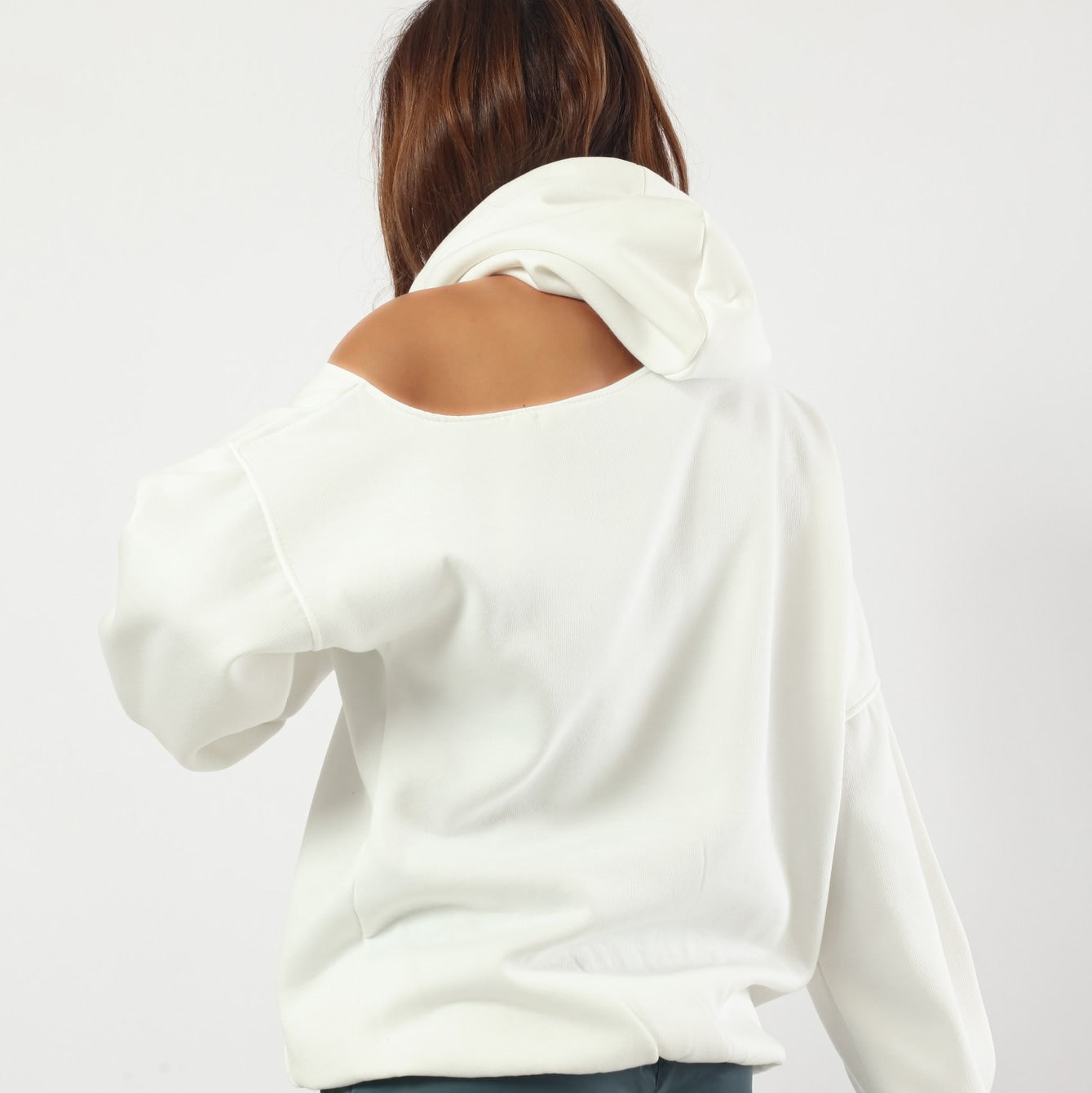 Cold Shoulder Hoodie - White