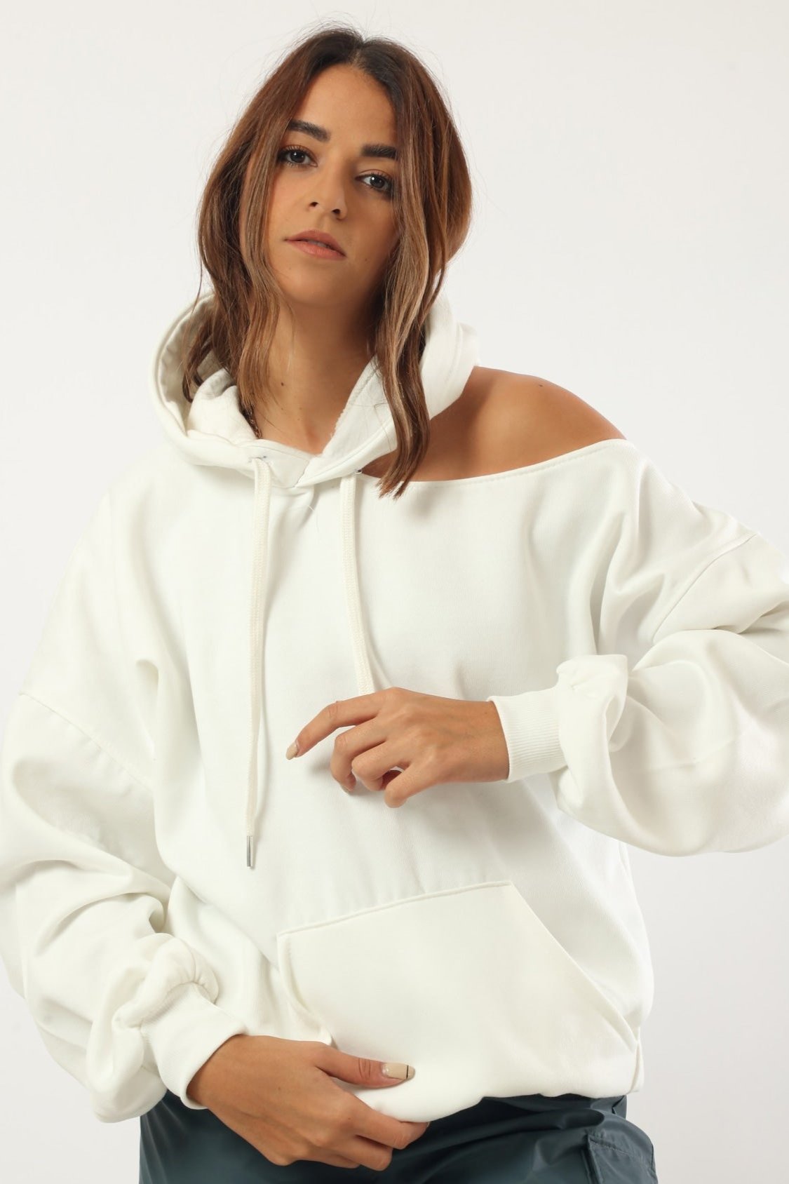 Cold Shoulder Hoodie - White