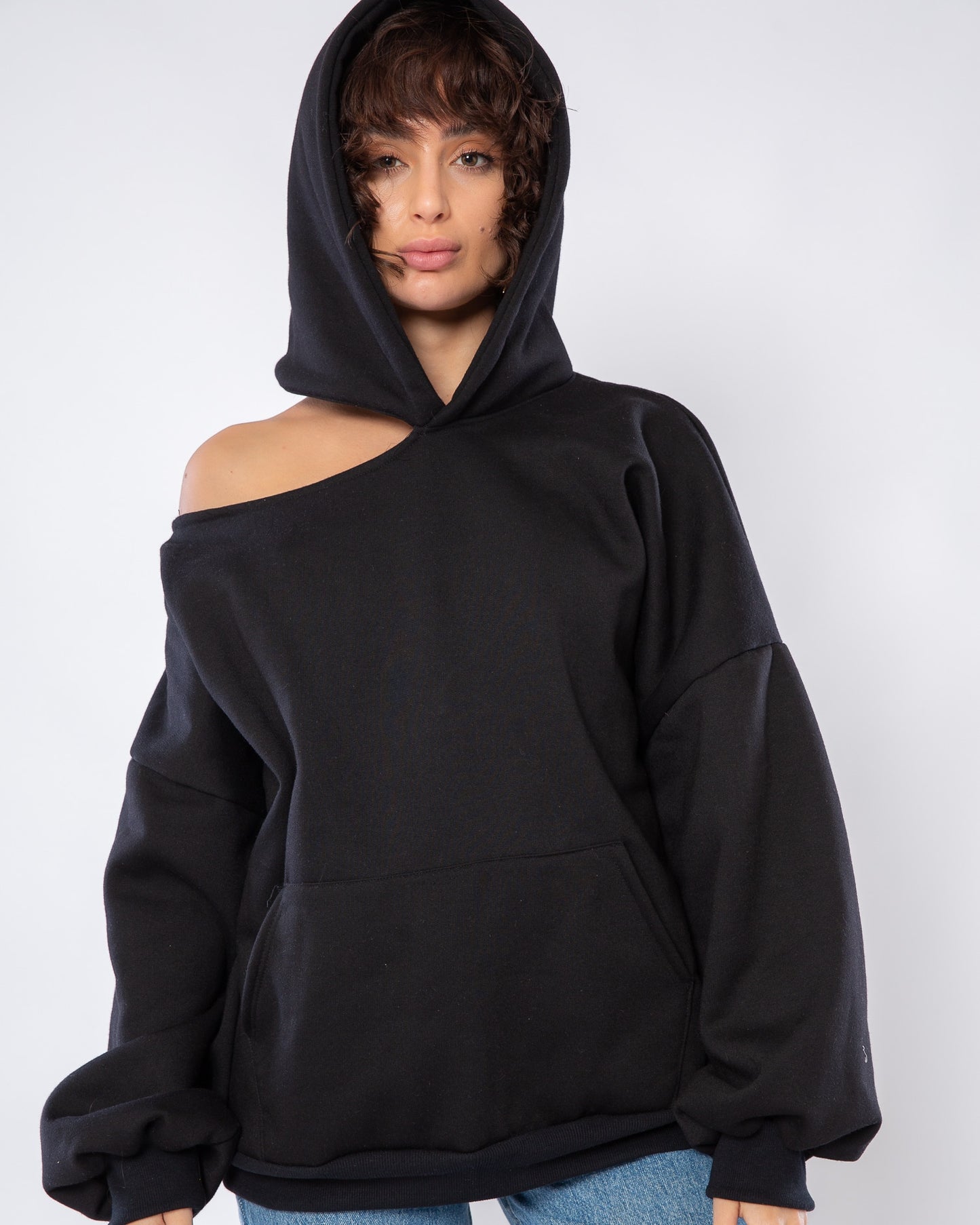 Cold Shoulder Hoodie - Black