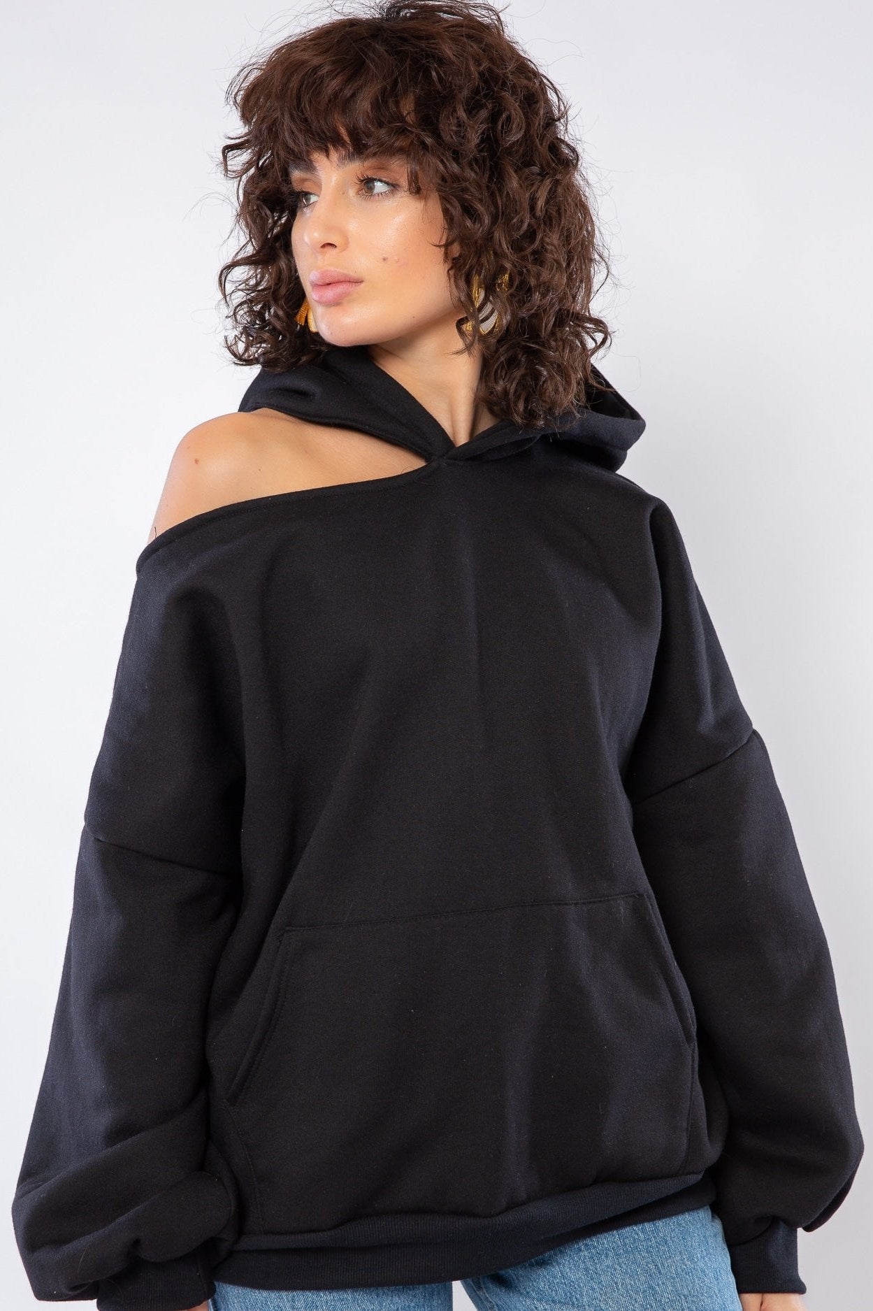 Cold Shoulder Hoodie - Black