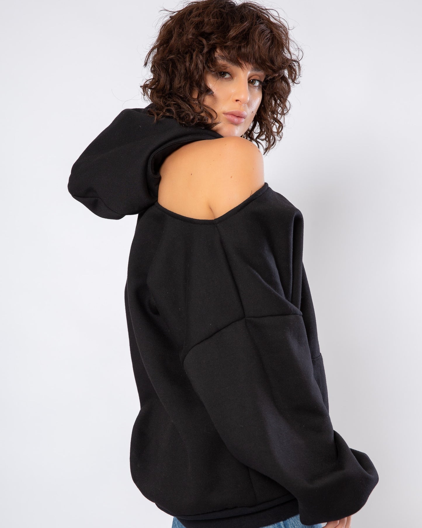 Cold Shoulder Hoodie - Black