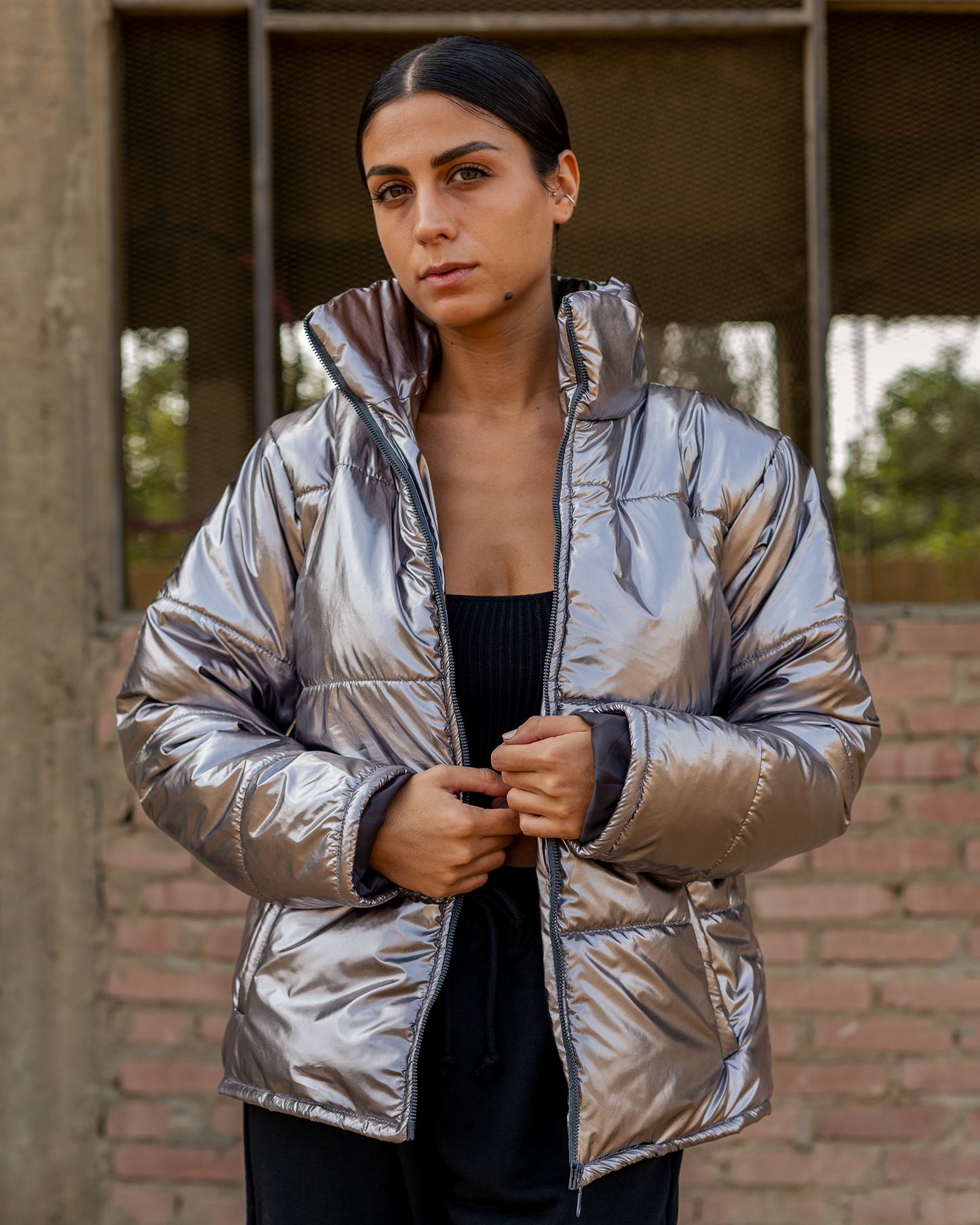 Metallic Puffer Jacket - Silver