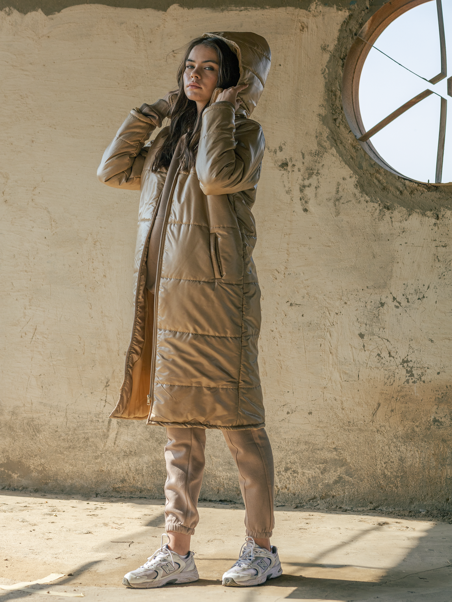 Waterproof Puffed Coat-Beige