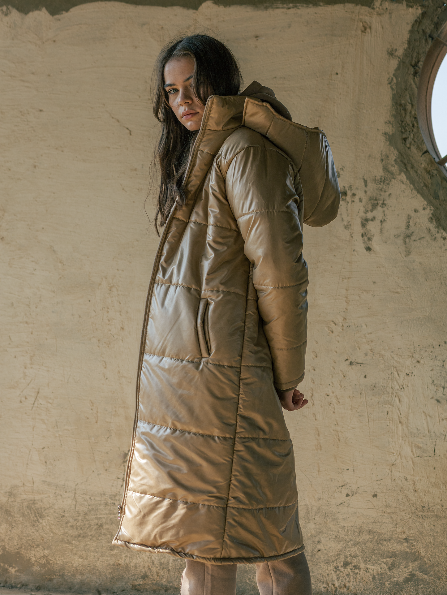 Waterproof Puffed Coat-Beige