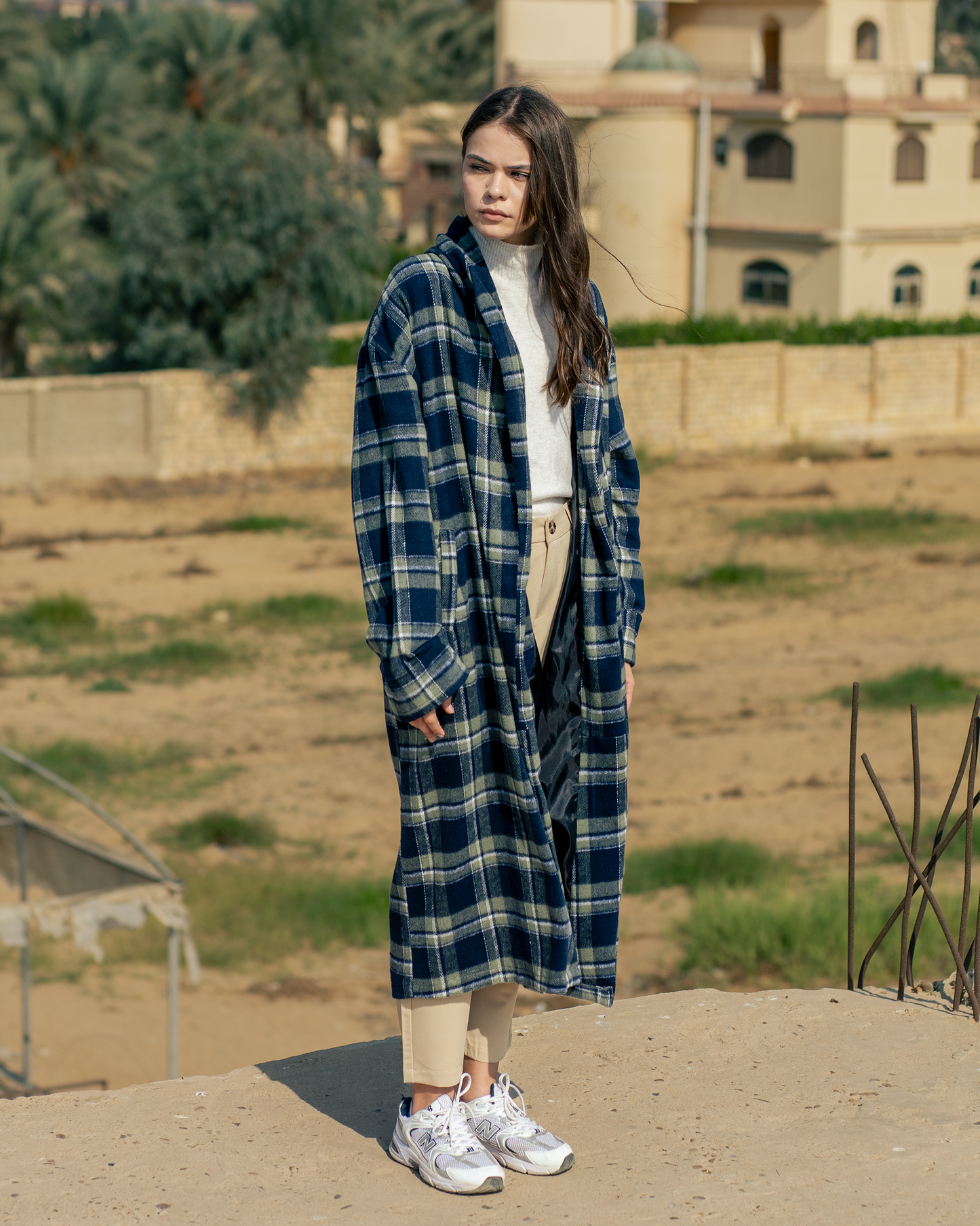 Wool Checked Coats - Navy Olive