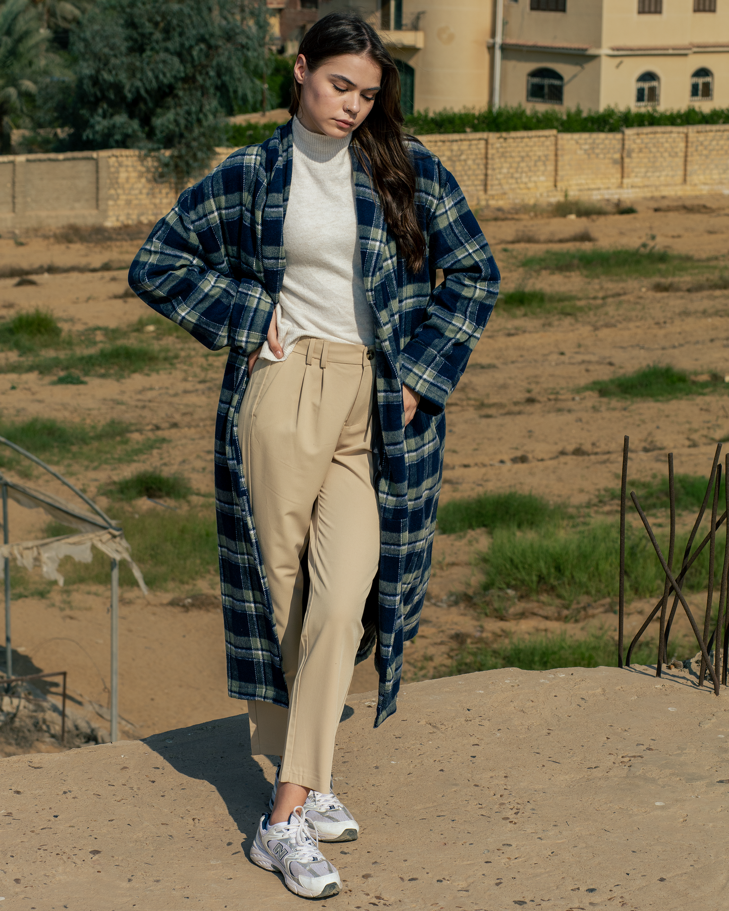 Wool Checked Coats - Navy Olive