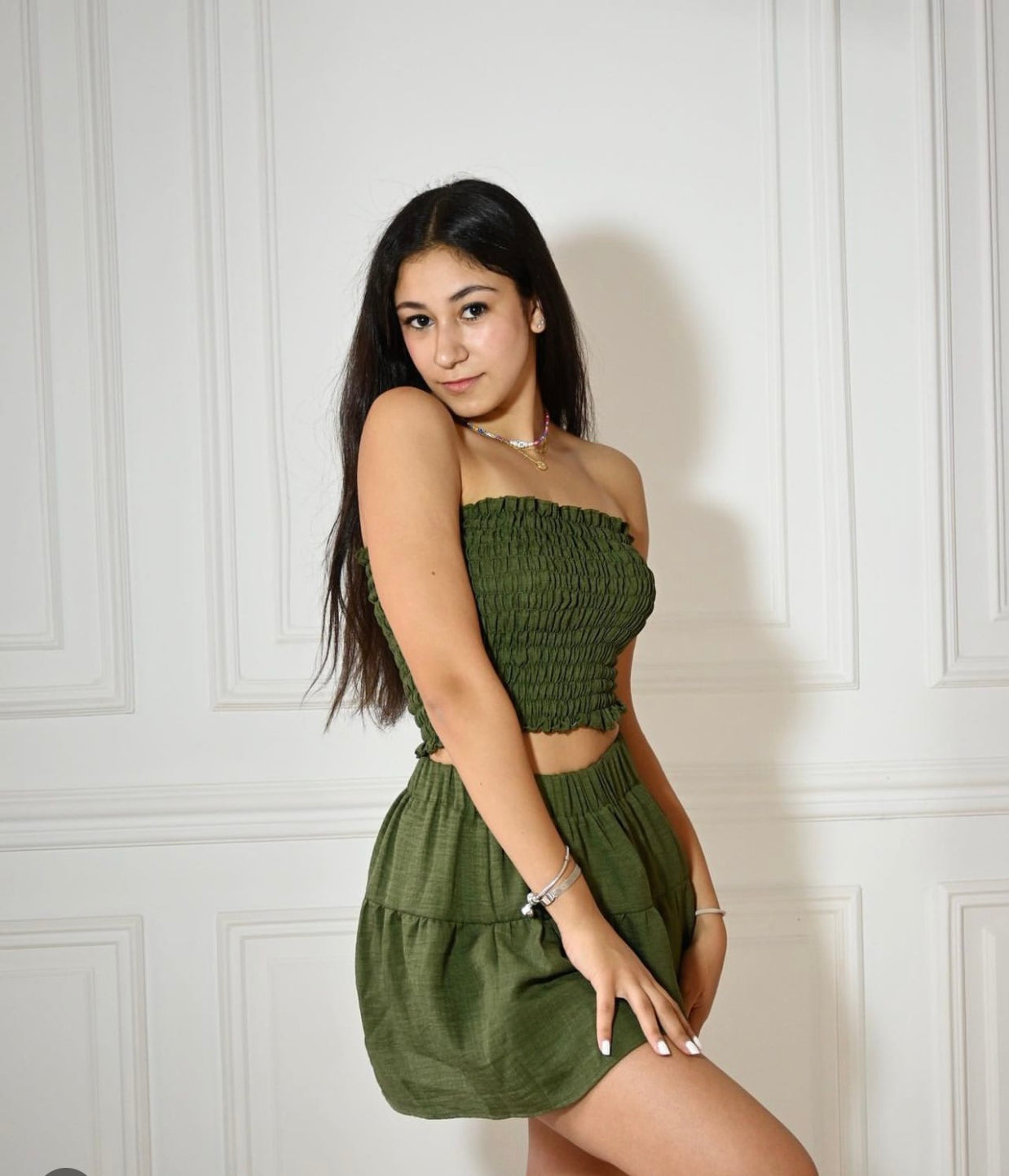 Ruffled Mini Skirt - Olive