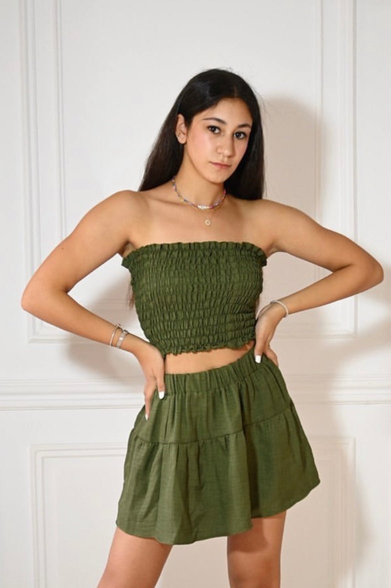 Ruffled Mini Skirt - Olive