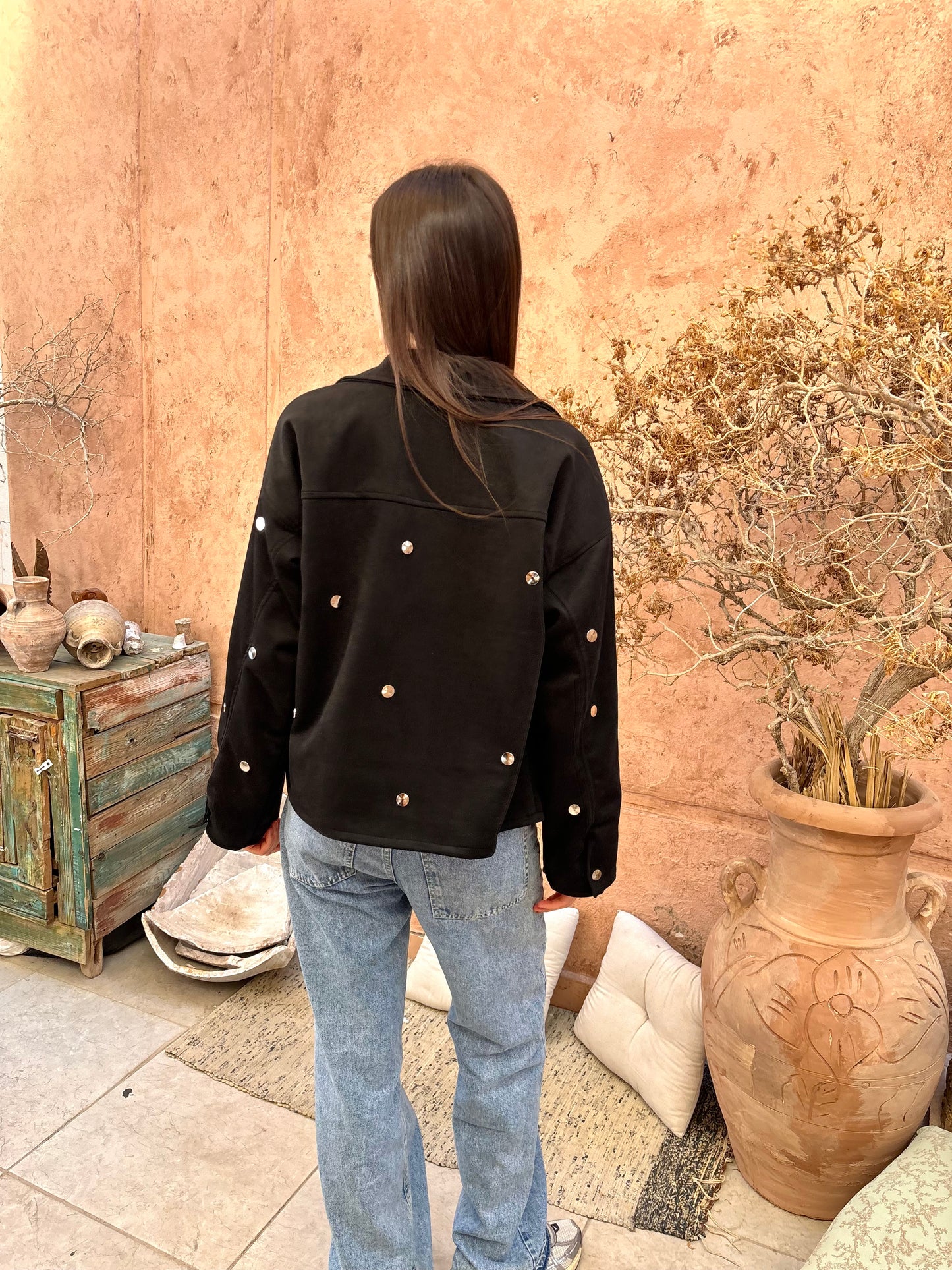 Studded Suede Jacket - Black