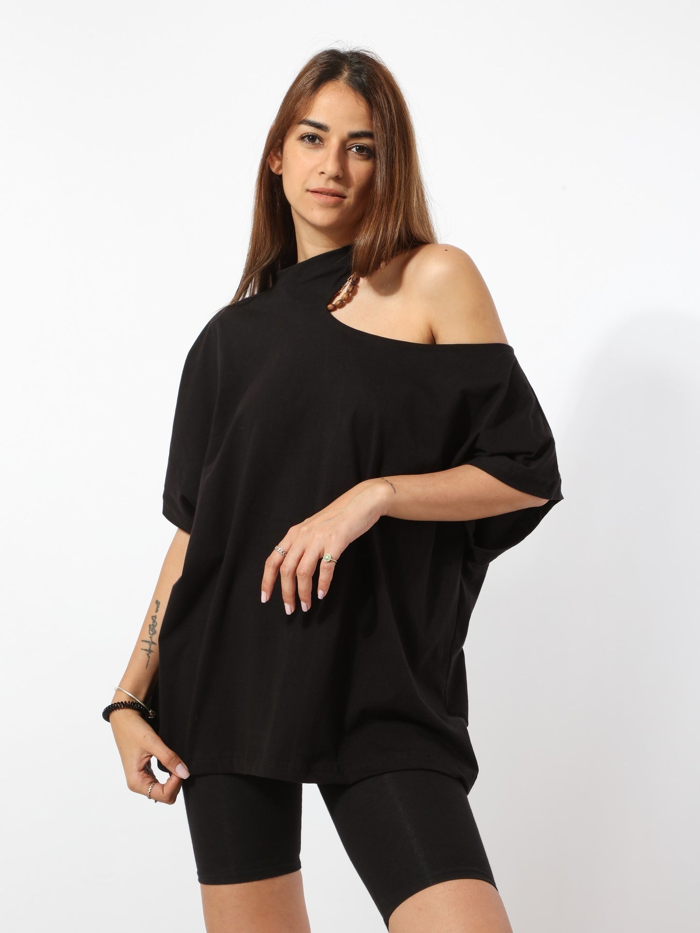 Top - Cut-Out Shoulder - Black