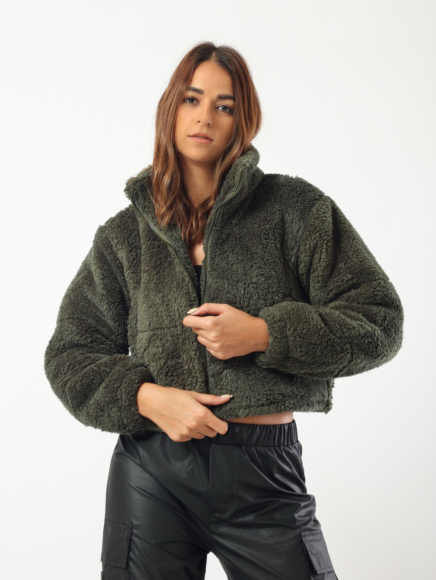 Teddy Bear Fur Jacket - Olive