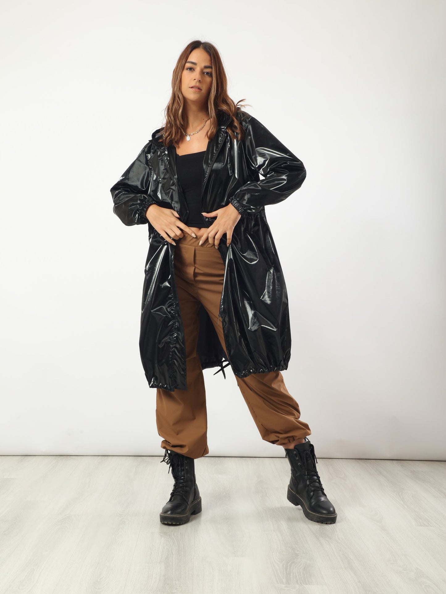 Waterproof Metallic Coat - Black