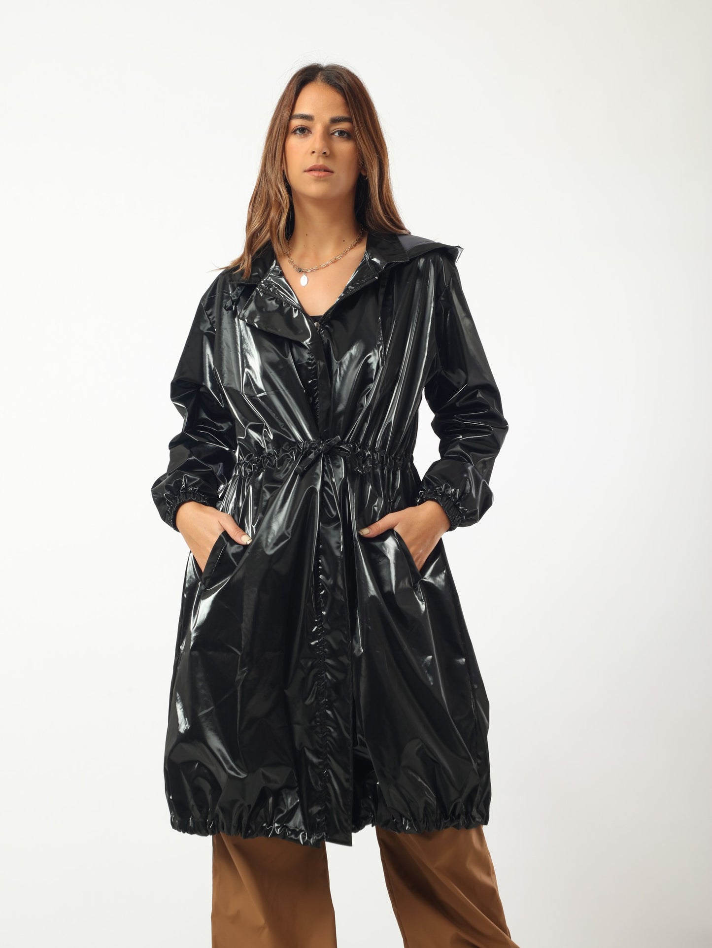 Waterproof Metallic Coat - Black