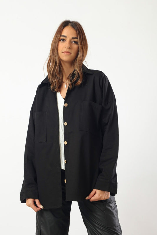 Gabardine Oversized Shirt - Black