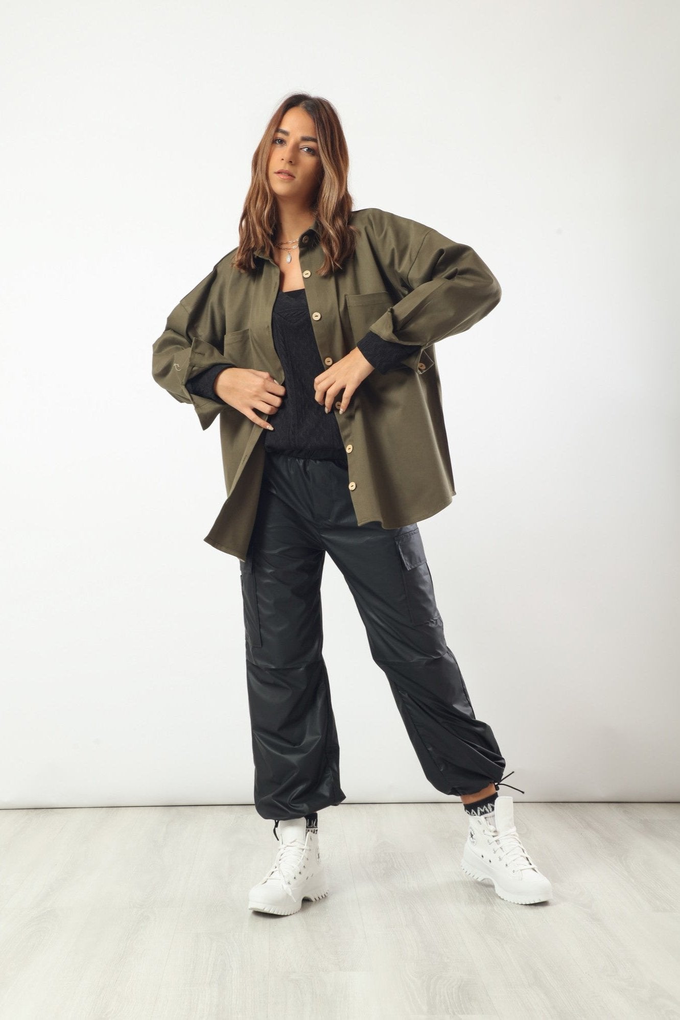 Gabardine Oversized Shirt - Olive