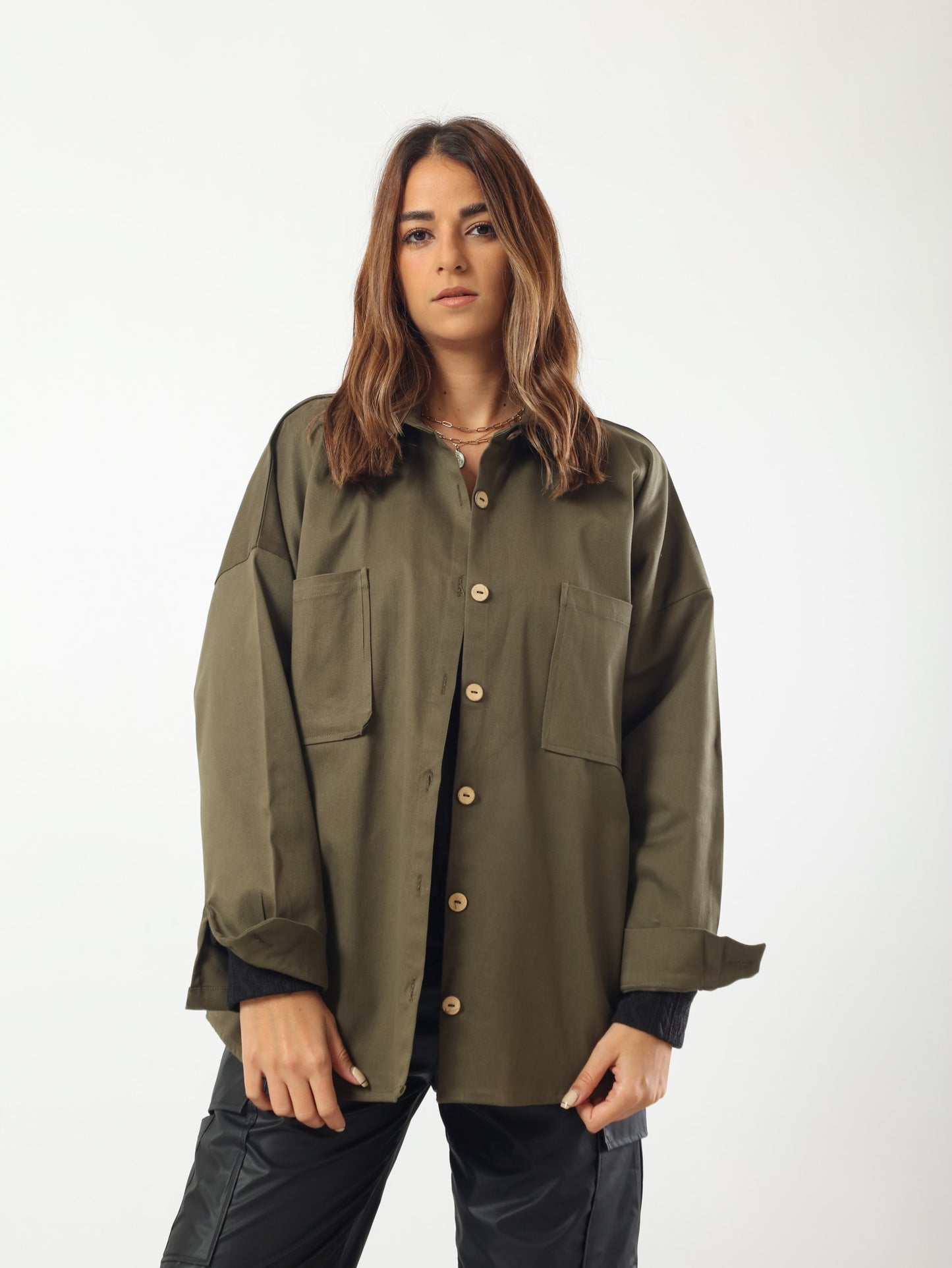 Gabardine Oversized Shirt - Olive