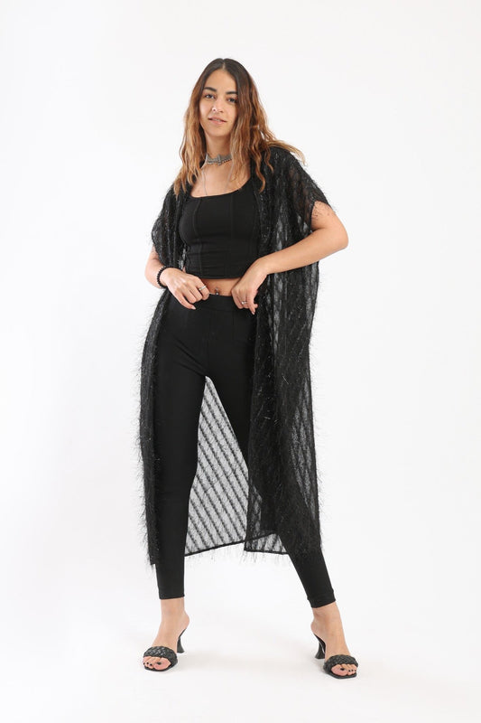 Shimmery Feather Kimono - Black