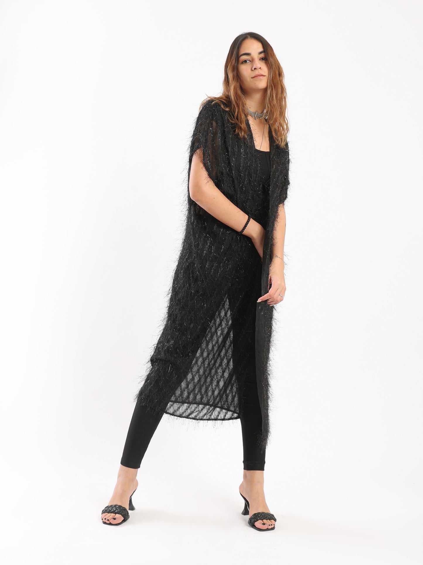 Shimmery Feather Kimono - Black