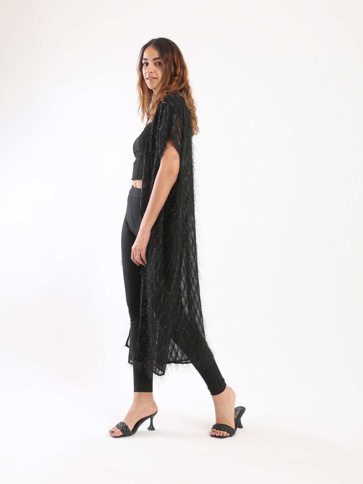 Shimmery Feather Kimono - Black