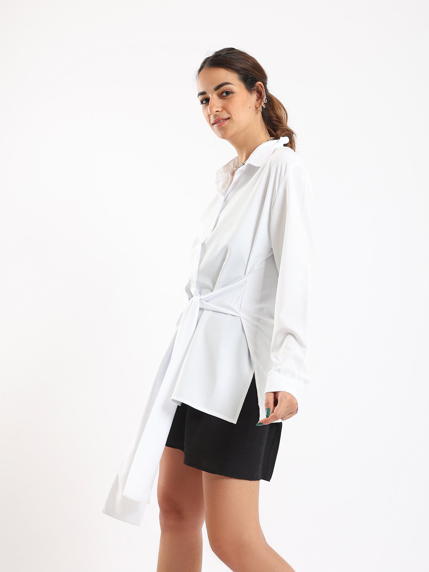 Shirt With Belt - White