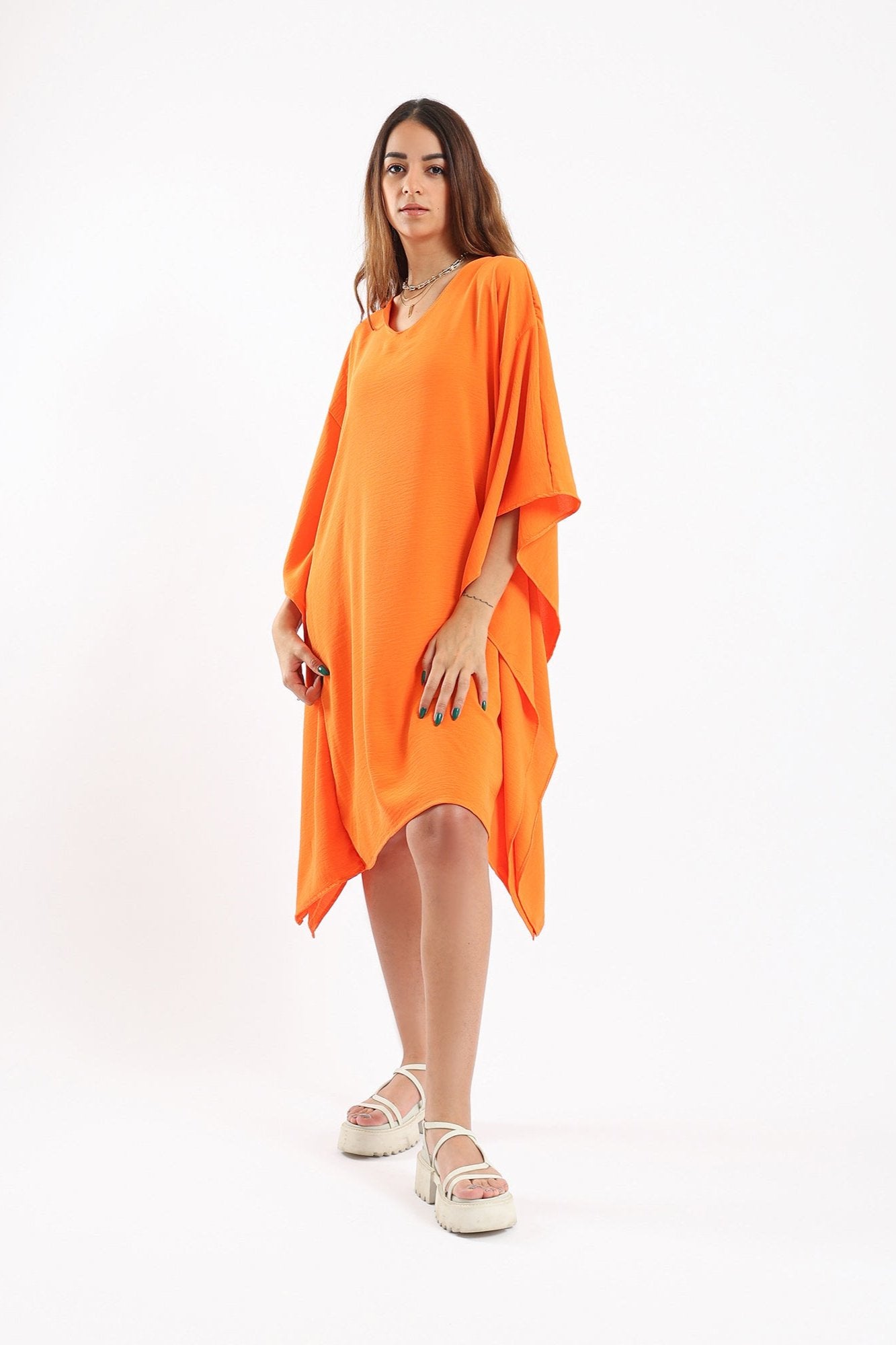 V Neck Everyday Dress - Orange