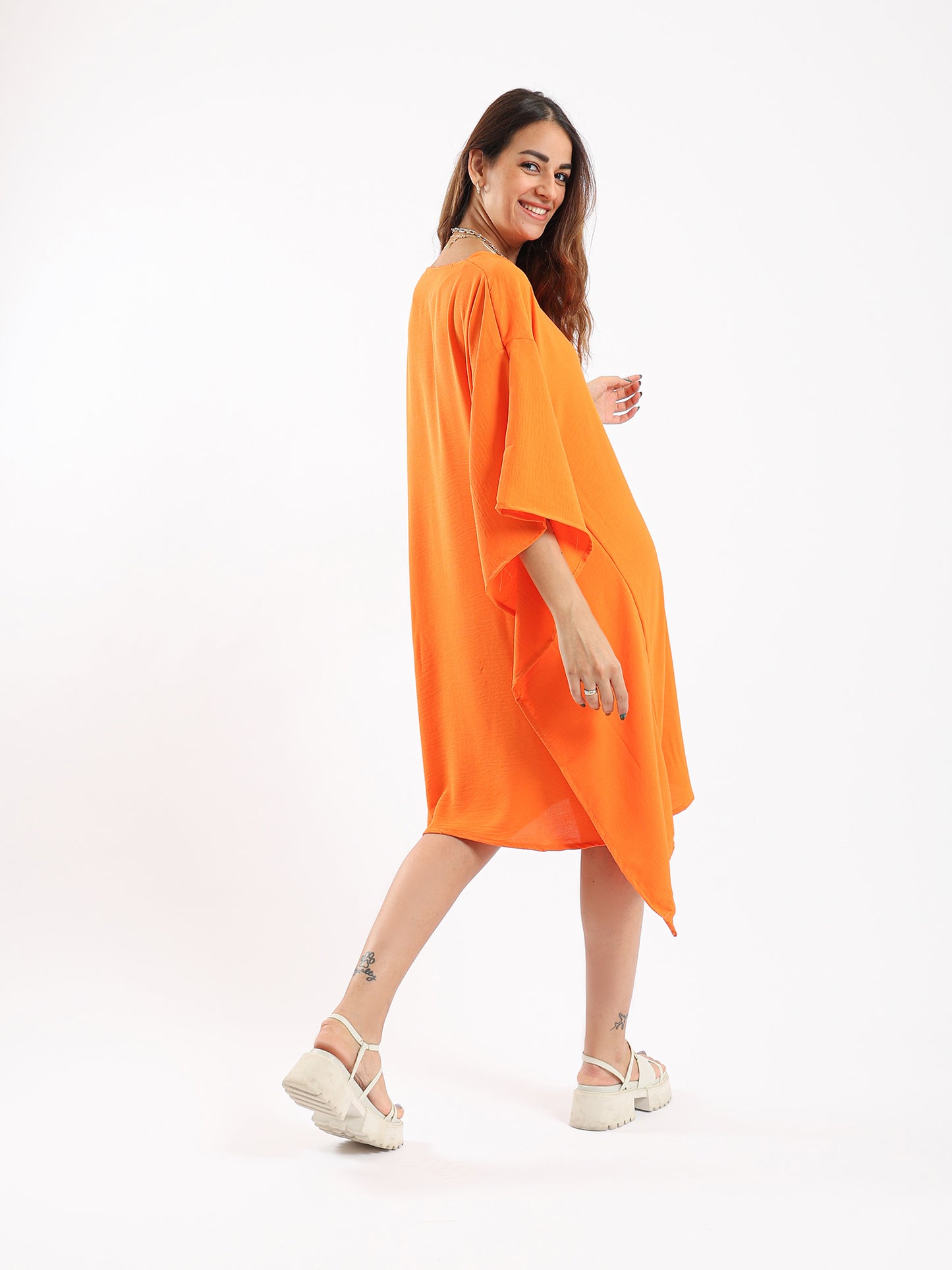 V Neck Everyday Dress - Orange