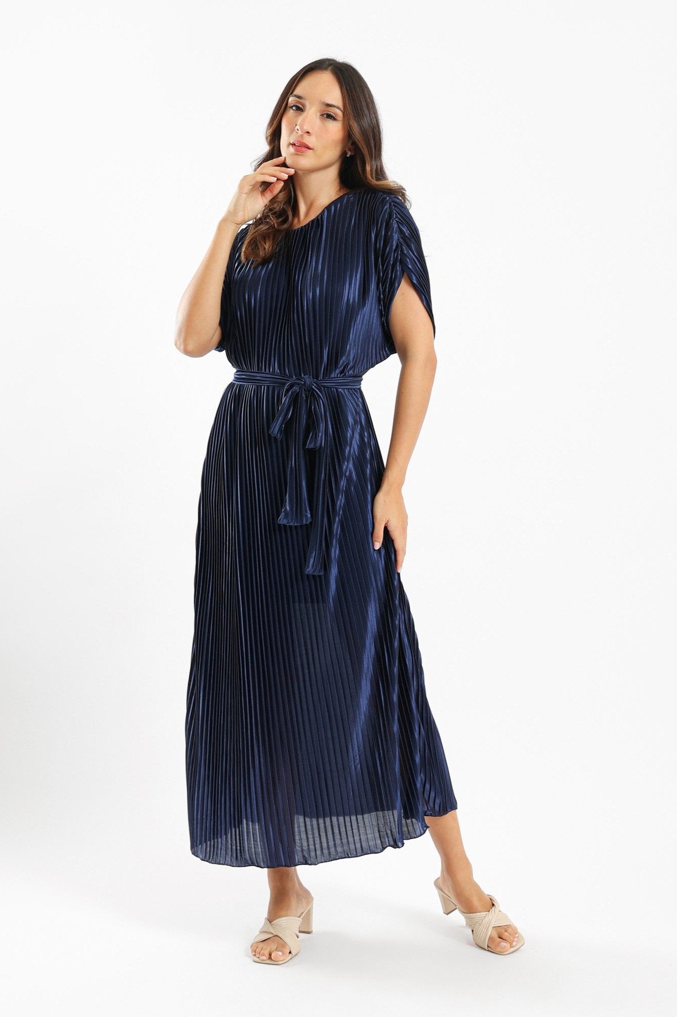 Plisse Long Dress - Navy