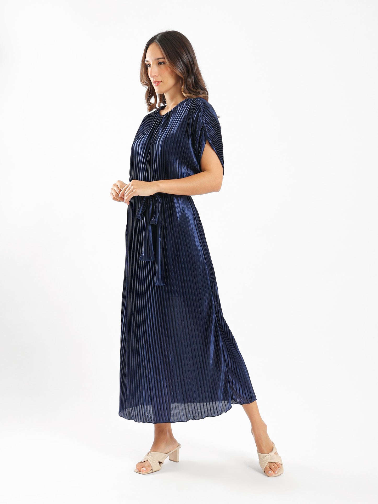 Plisse Long Dress - Navy