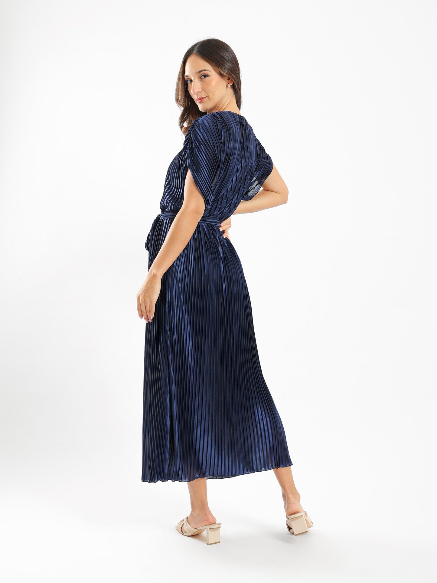 Plisse Long Dress - Navy