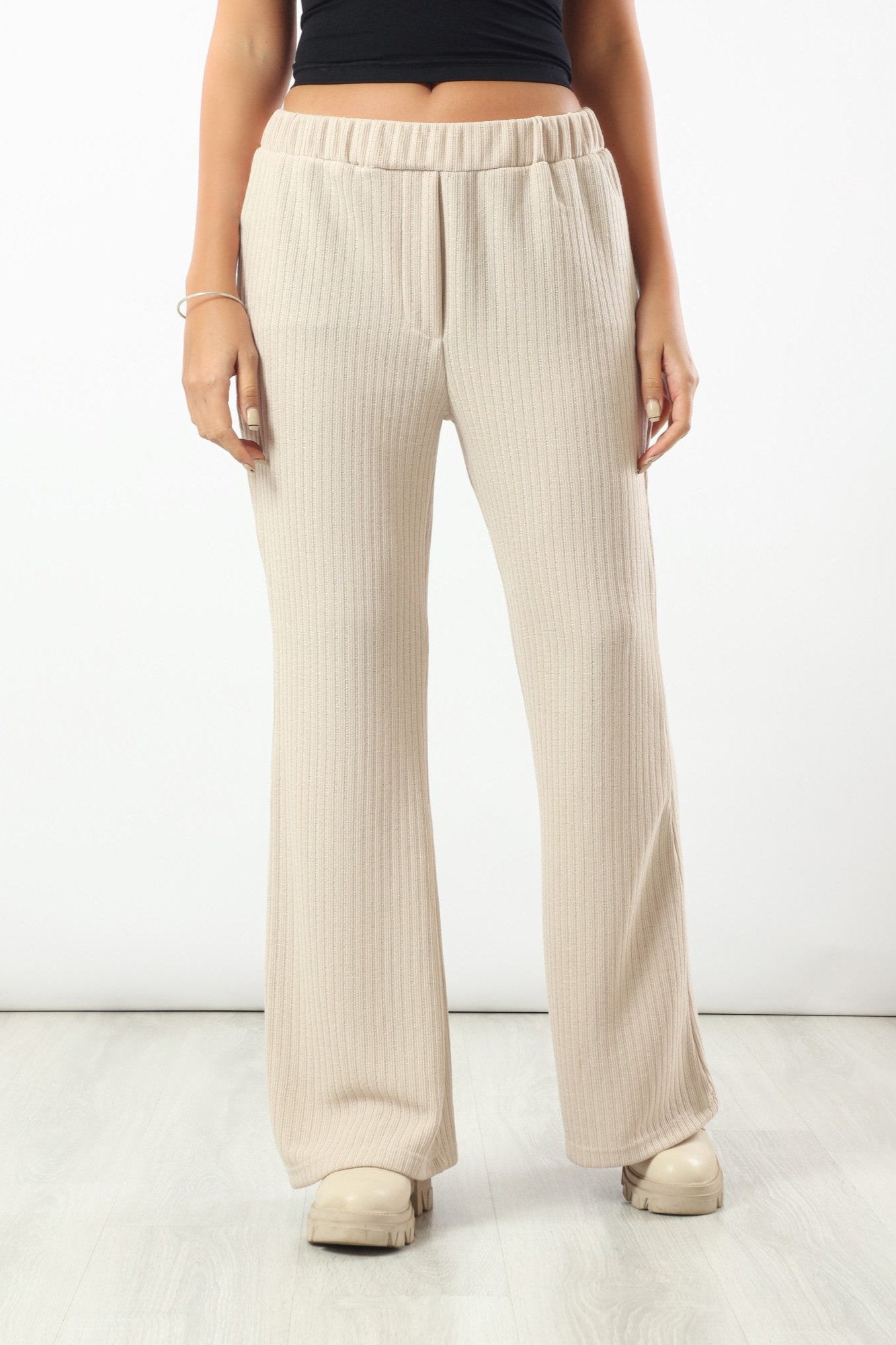 Comfy Ribbed Pants - Beige