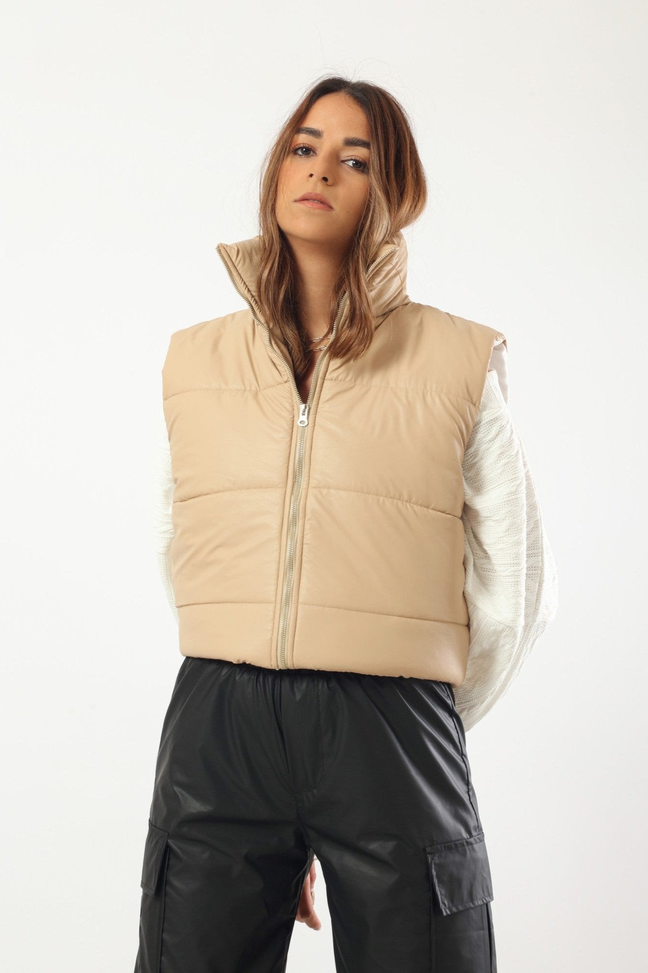 Waterproof Puffed Vest - Beige