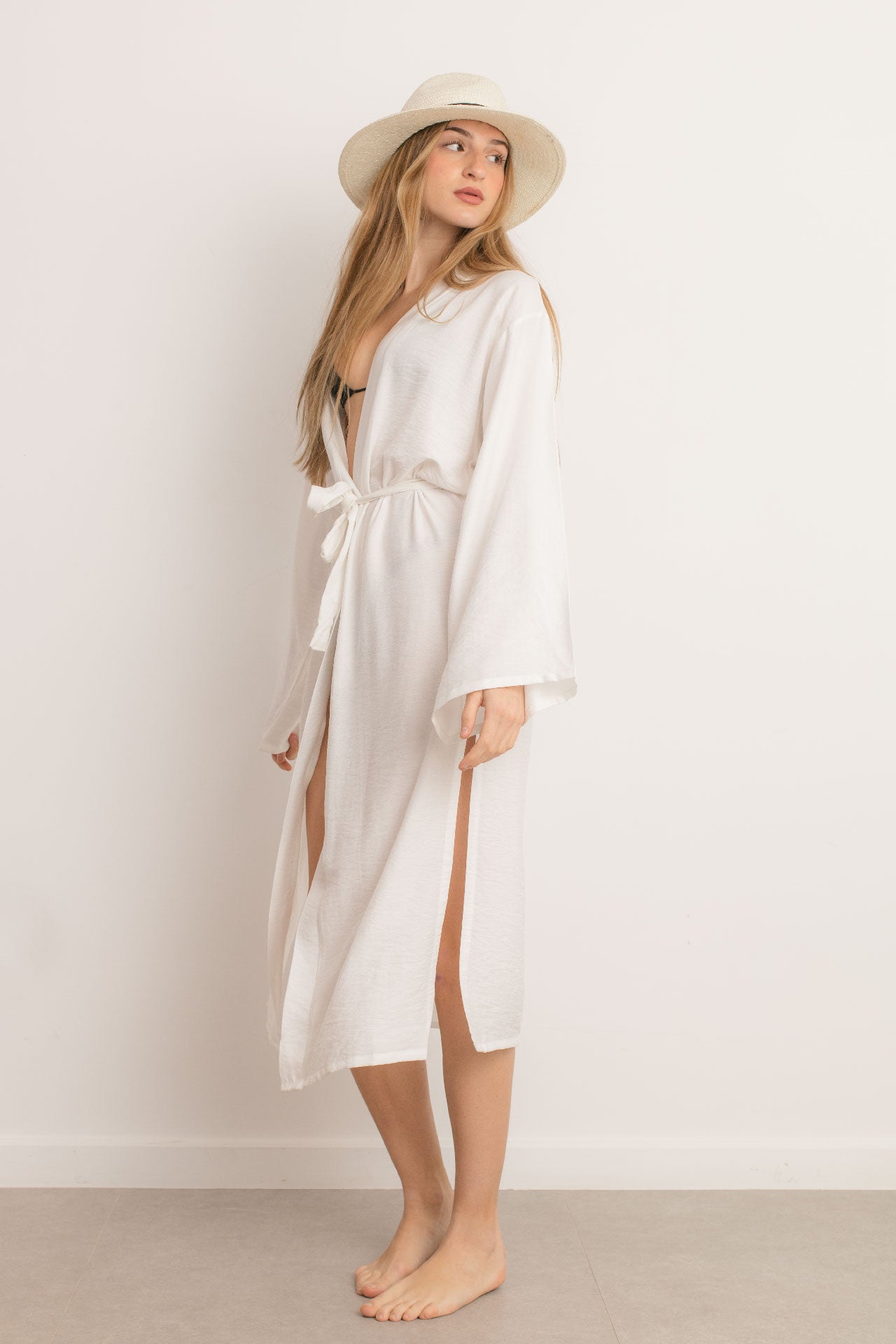 Kimono -Midi Length- Slit Front - White