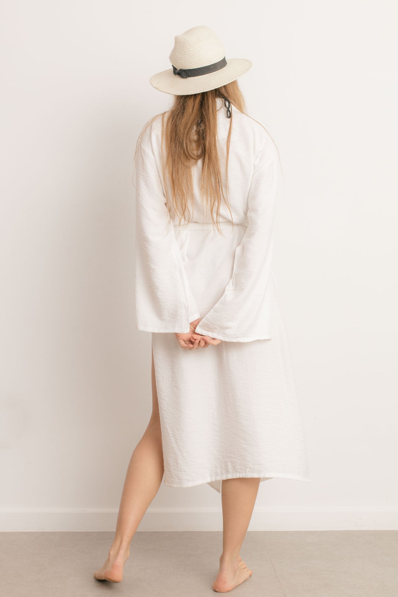 Kimono -Midi Length- Slit Front - White