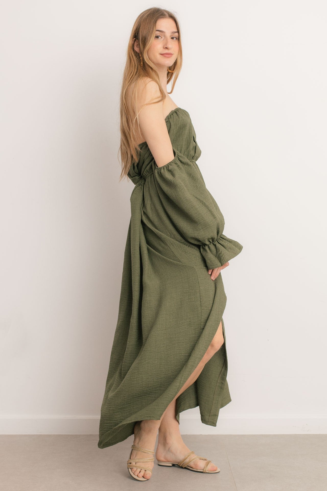 Dress -Long Length -Off Shoulder - Olive