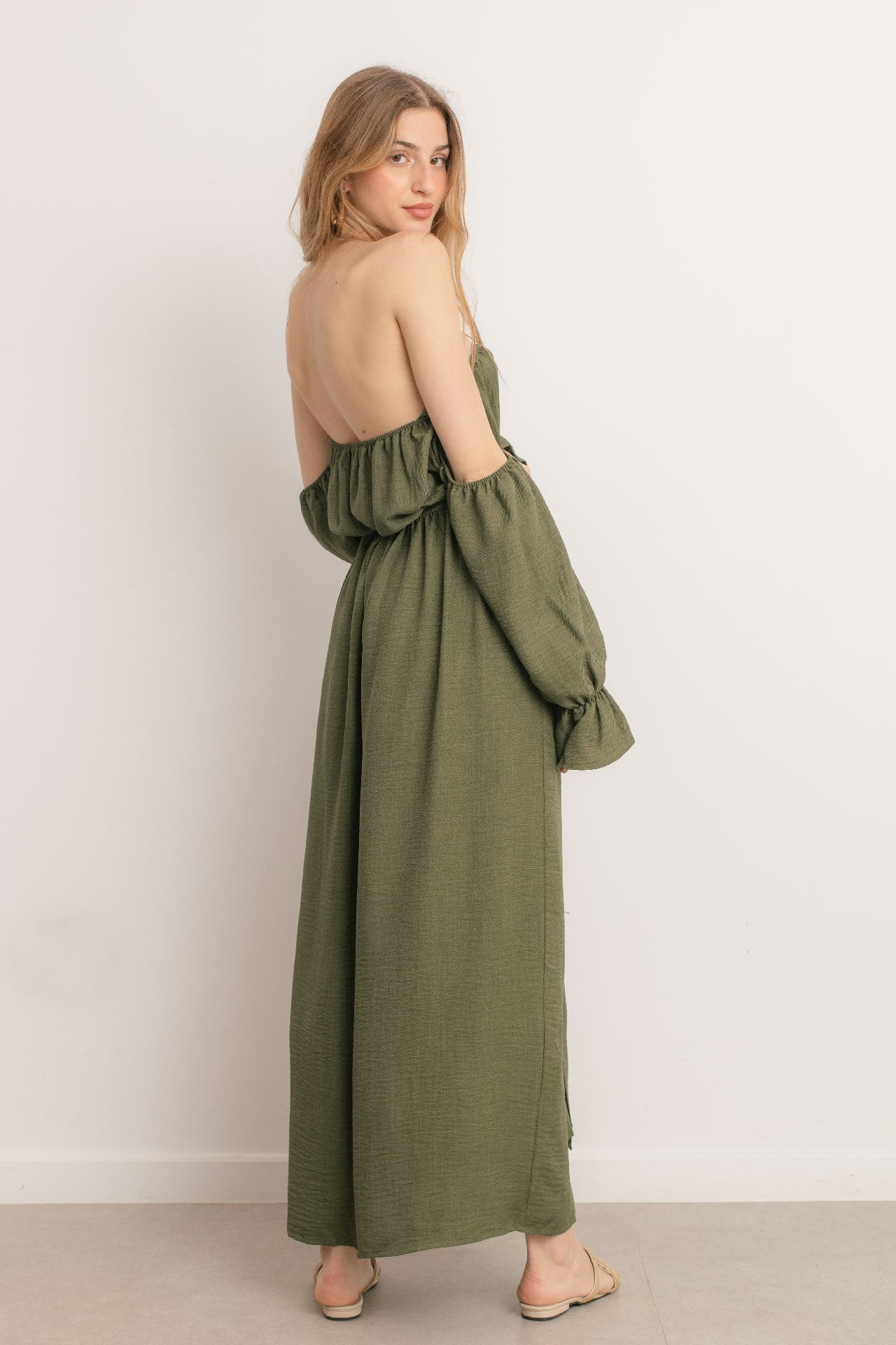 Dress -Long Length -Off Shoulder - Olive